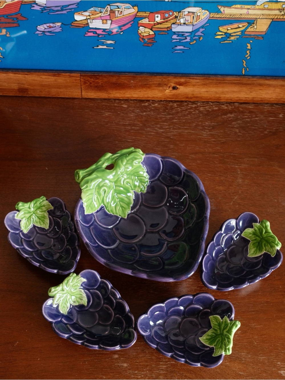 Vintage ceramic Japanese grape bows set of 5
